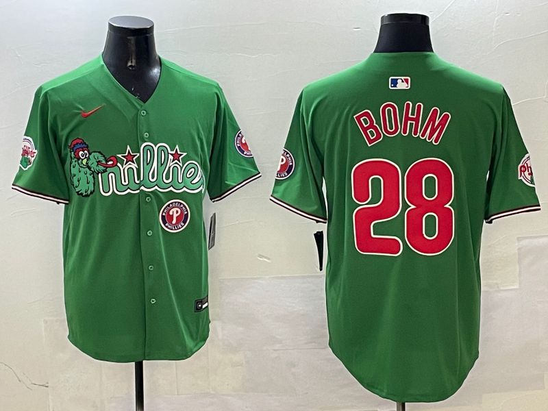 Men Philadelphia Phillies 28 Bohm Green Three generations Joint Name Game 2025 Nike MLB Jersey style 6
